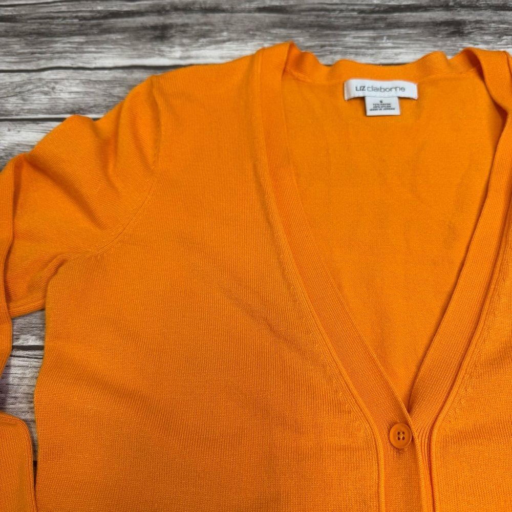 Liz Claiborne Women Long Cardigan Small Golden Orange Button Front Tunic Sweater - Picture 3 of 12